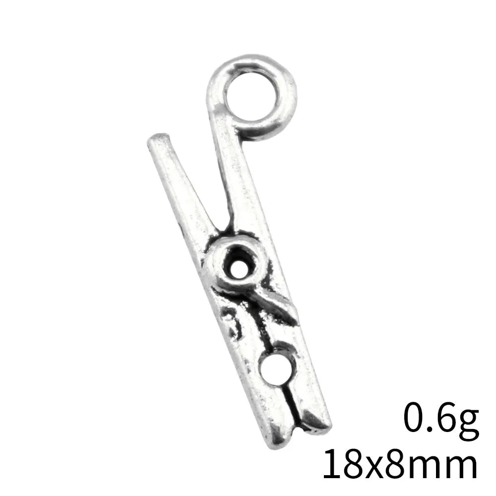18x8mm 0.6g Antique Silver Zinc Alloy Clothespin Clip Charm Pendant for DIY Necklace Jewelry Making