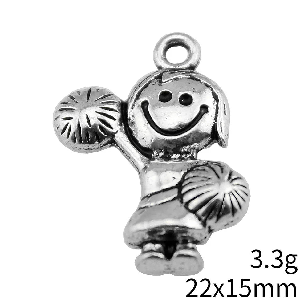 22x15mm 3.3g Antique Silver Zinc Alloy Cheerleader Girl Charm Pendant for DIY Bracelet Making