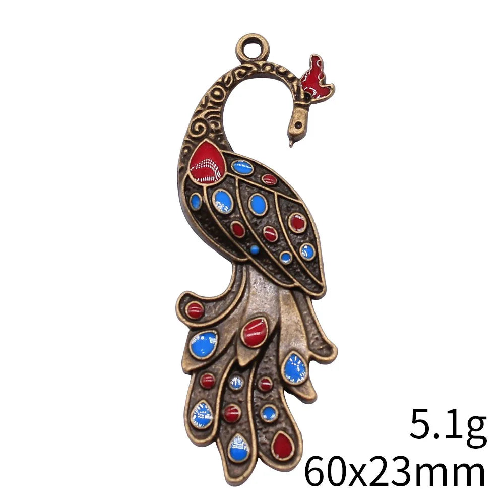60x23mm 5.1g Antique Bronze Zinc Alloy Peacock Charm Pendant for DIY Necklace Bracelet Jewelry Making