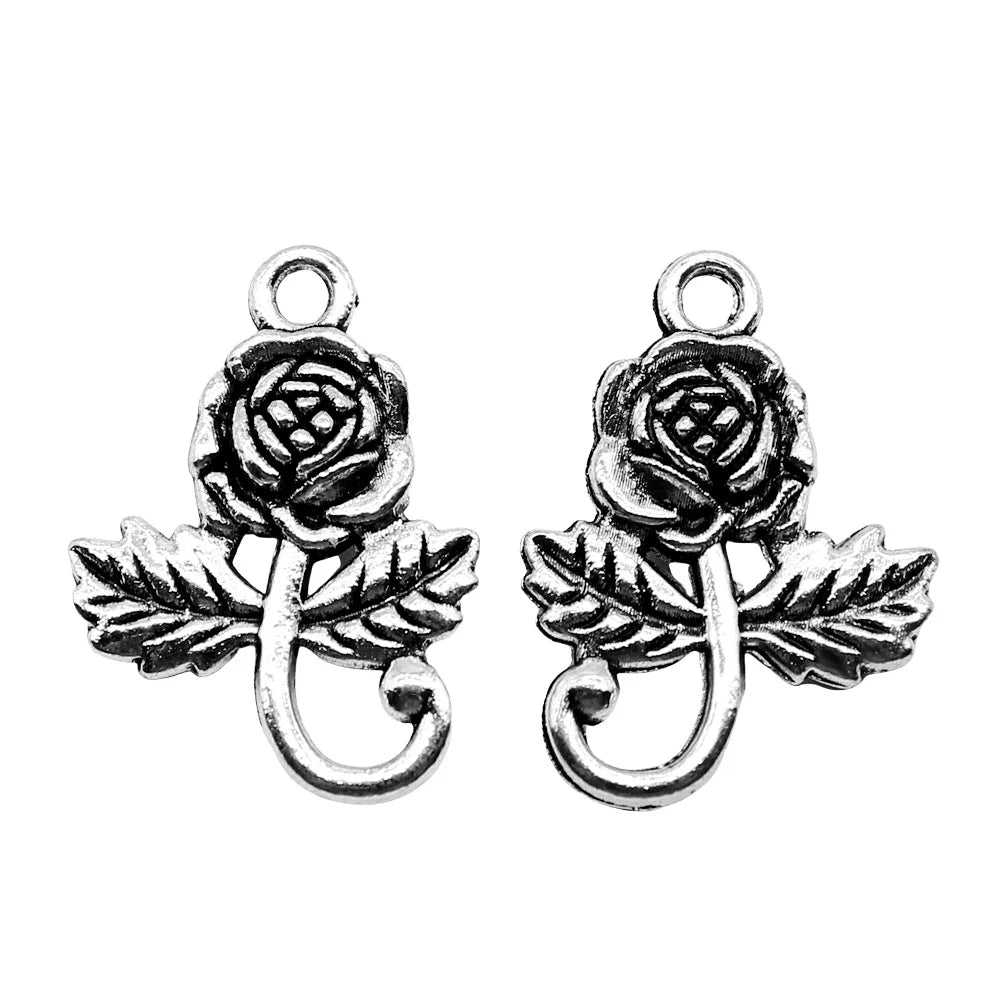 15x21mm 1.7g Antique Silver Zinc Alloy Flower Charm Pendant for DIY Bracelet Necklace Jewelry Making
