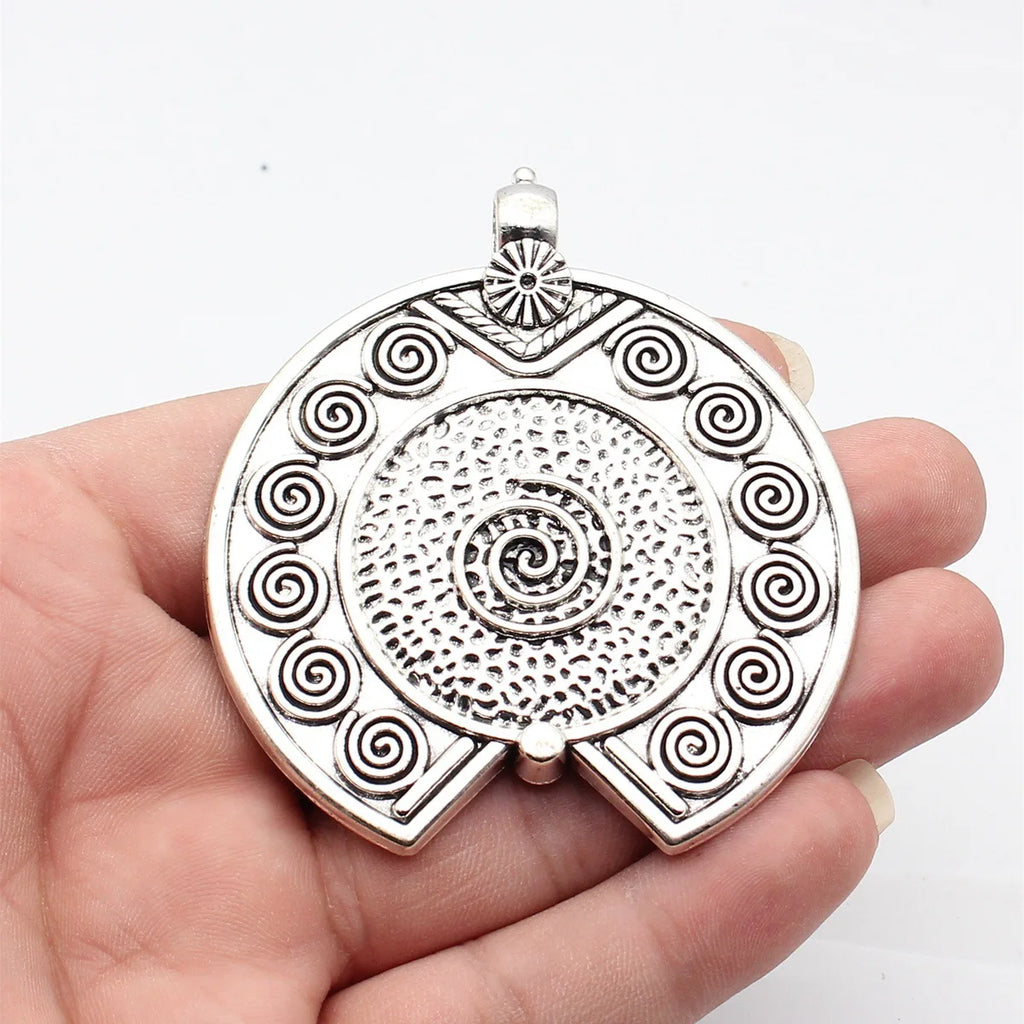 77x69mm 27.9g Antique Silver Zinc Alloy Swirl Texture Charm Pendant for DIY Necklace Jewelry Making