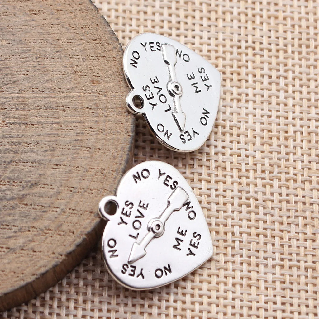 22x21mm 2.4g Antique Silver Zinc Alloy LOVE YES NO Game Wheel Charm Pendant for DIY Necklace Jewelry