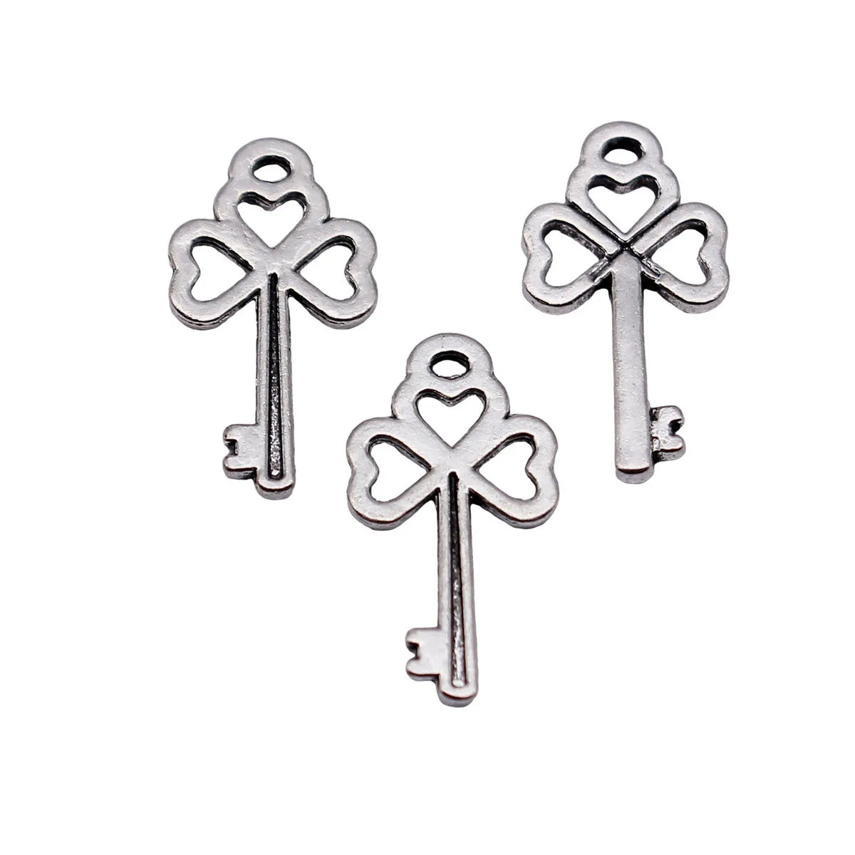 15x8.1mm 0.26g Antique Silver Zinc Alloy Heart Clover Key Charm Pendant for DIY Necklace Bracelet Making