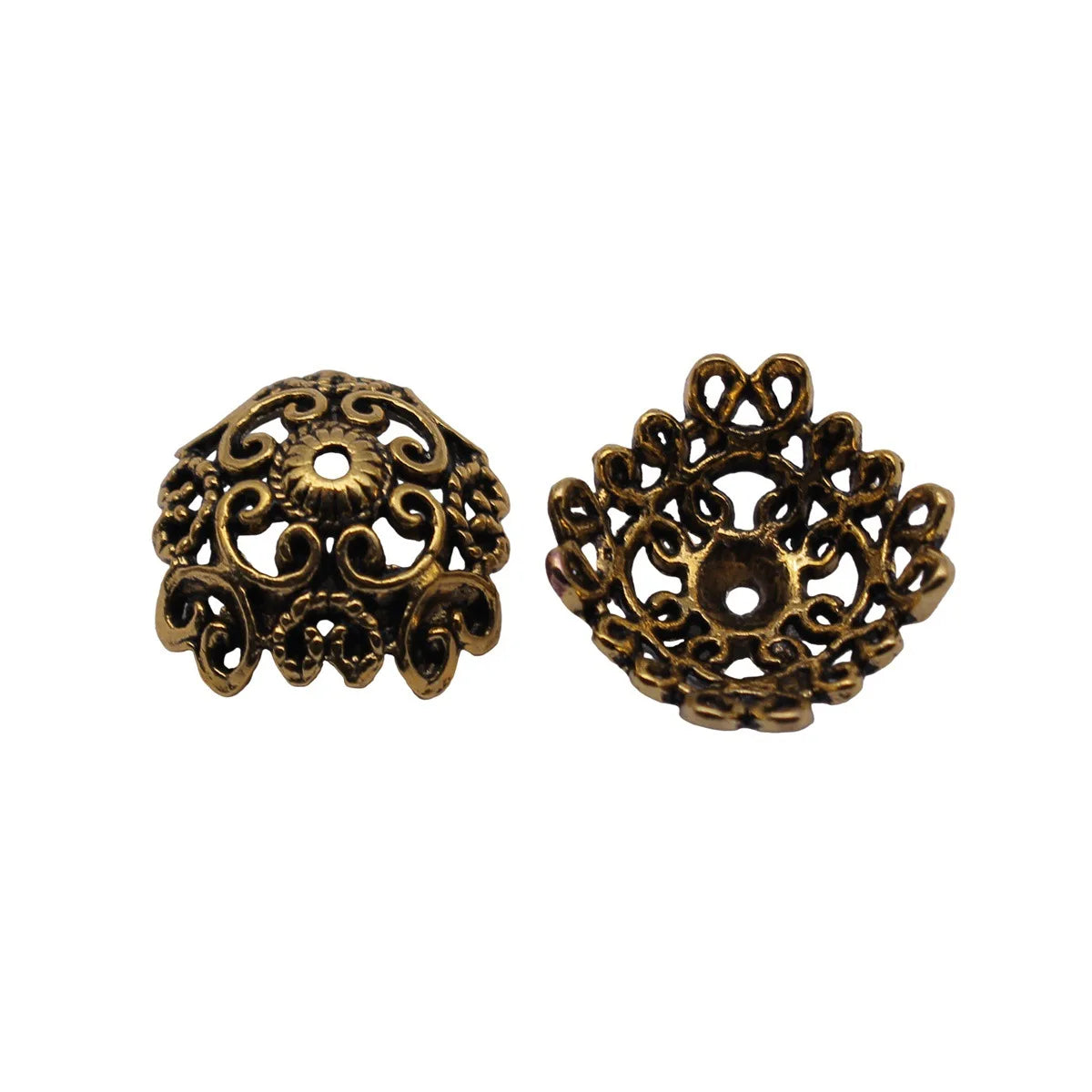 18x17x9.7mm 2.3g Antique Gold Zinc Alloy Vintage Floral Texture Bead Caps for DIY Jewelry Making