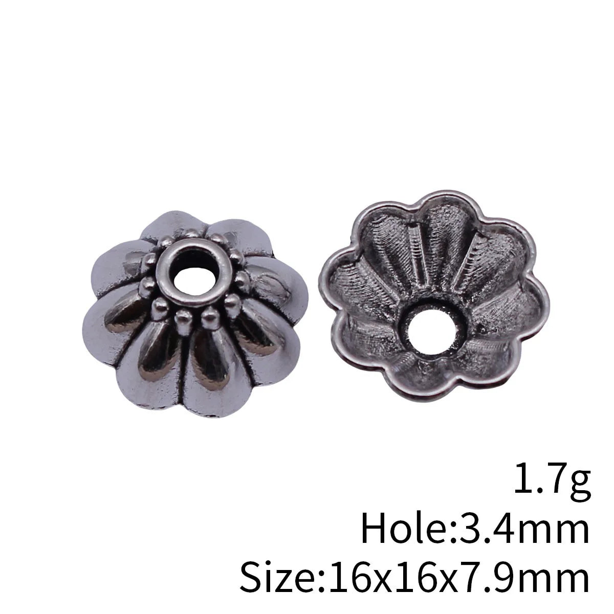 16x16x7.9mm 1.7g Antique Silver Zinc Alloy Flower Bead Cap Spacer Findings for DIY Jewelry Making