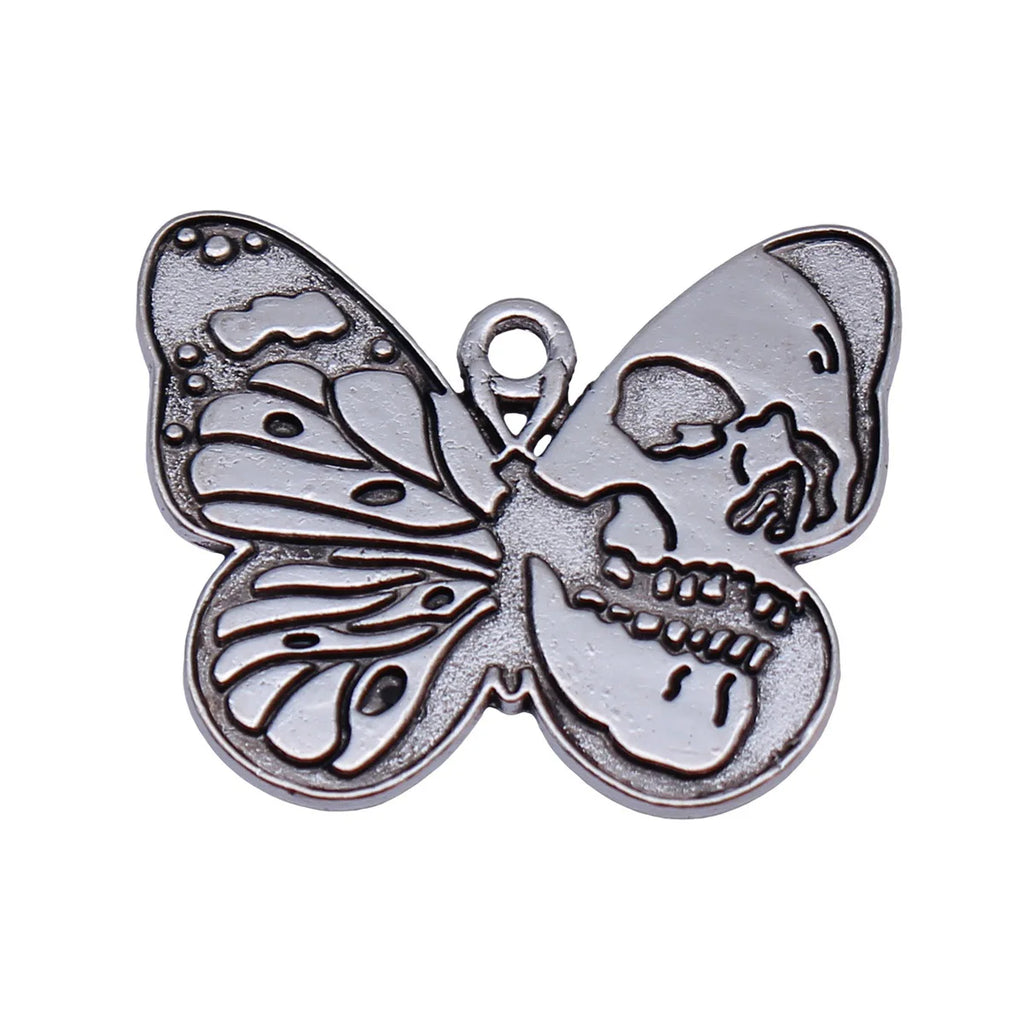 28x23mm 2.9g Antique Silver Zinc Alloy Skull Butterfly Charm Pendant for DIY Necklace Bracelet Jewelry
