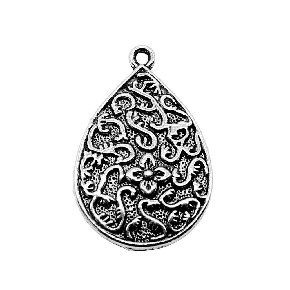 22x33mm 4.3g Antique Silver Zinc Alloy Carved Teardrop Charm Pendant for DIY Necklace Jewelry