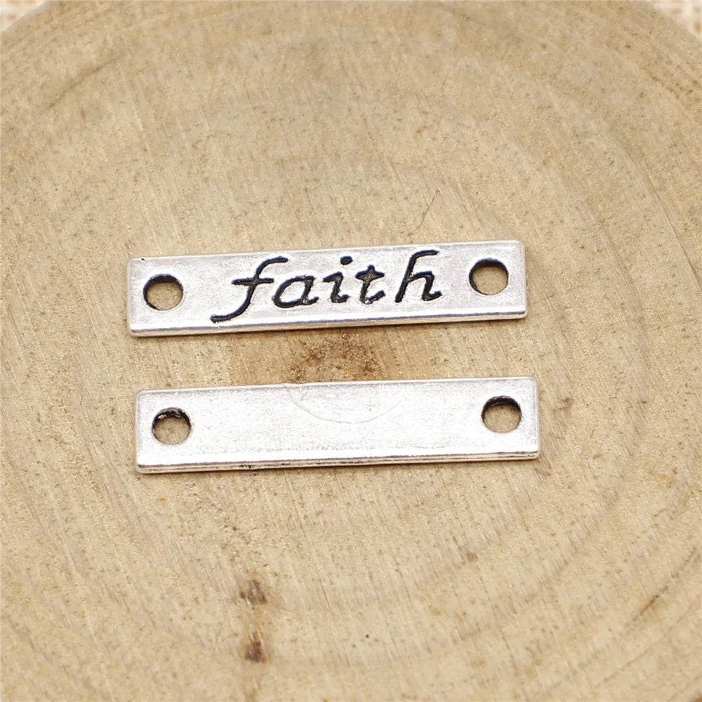 25x5mm 1g Antique Silver Zinc Alloy Faith Word Connector Charm for Bracelet Jewelry Making