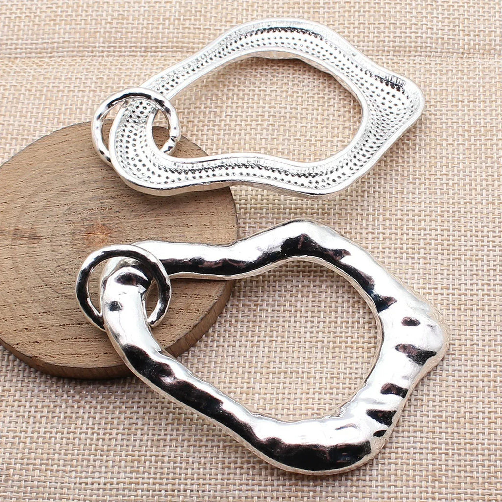 86x59mm 28.5g Antique Silver Zinc Alloy Hammered Irregular Hollow Ring Charm Pendant for DIY Jewelry