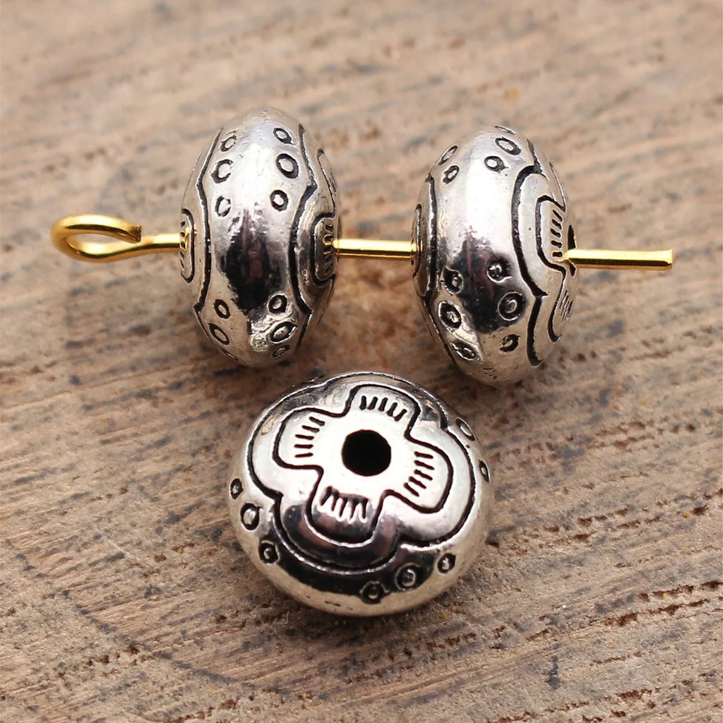 9.7x9.7x5.8mm 1.7g Antique Silver Zinc Alloy Flower Texture Spacer Beads for DIY Bracelet Jewelry Making