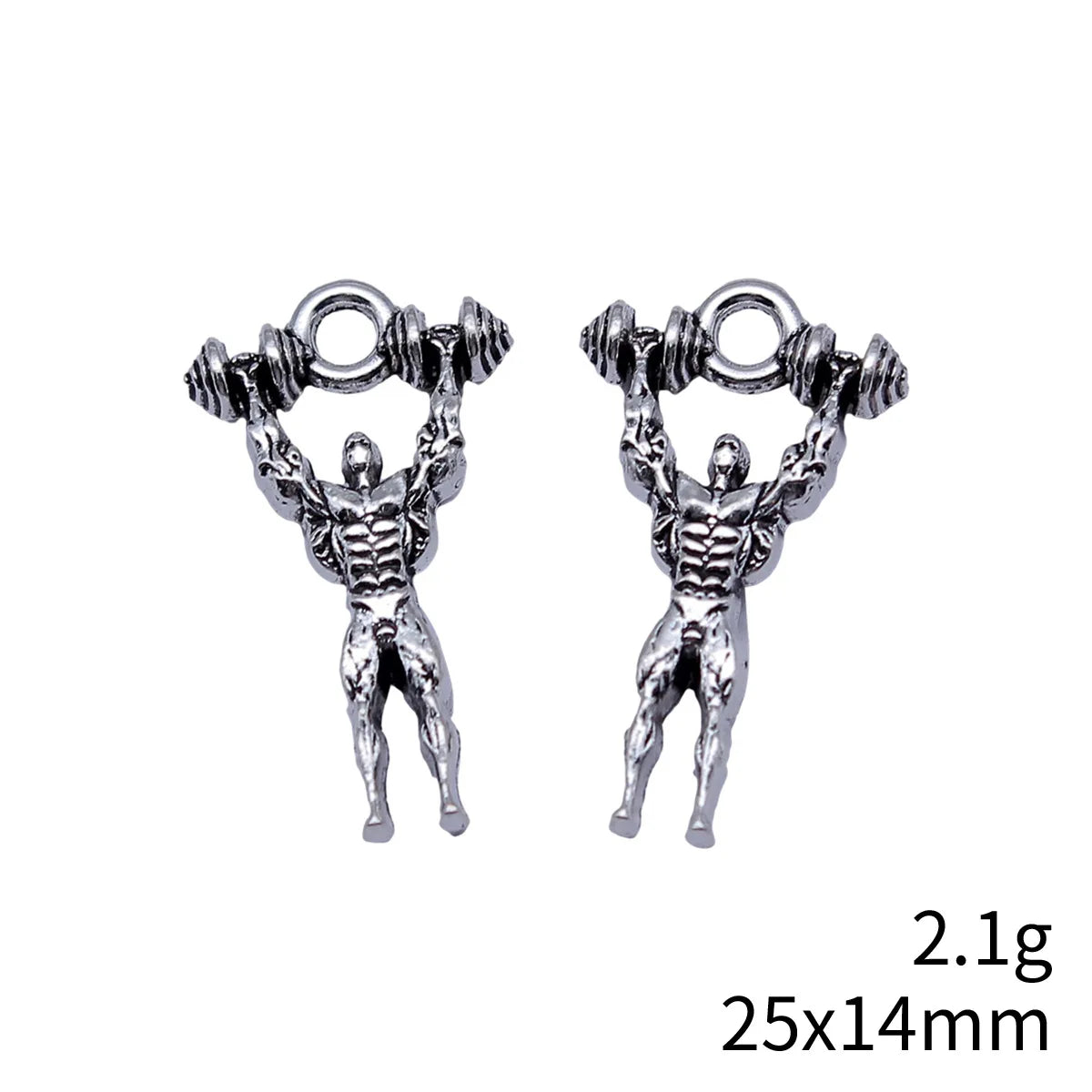 25x14mm 2.1g Antique Silver Zinc Alloy Fitness Muscular Man Dumbbell Double Sided Charm Pendant for DIY Jewelry