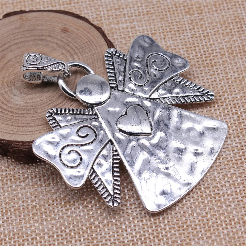 62x59mm 17.8g Antique Silver Zinc Alloy Heart Angel Charm Pendant for Necklace Decoration Making