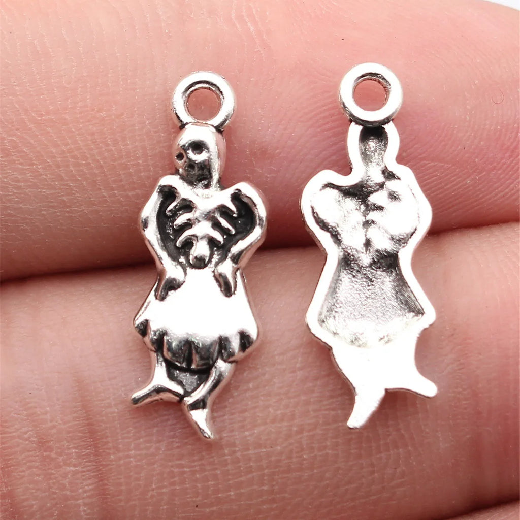 24x8.4mm 0.88g Antique Silver Zinc Alloy Skirted Skull Charm Pendant for DIY Gothic Jewelry Making