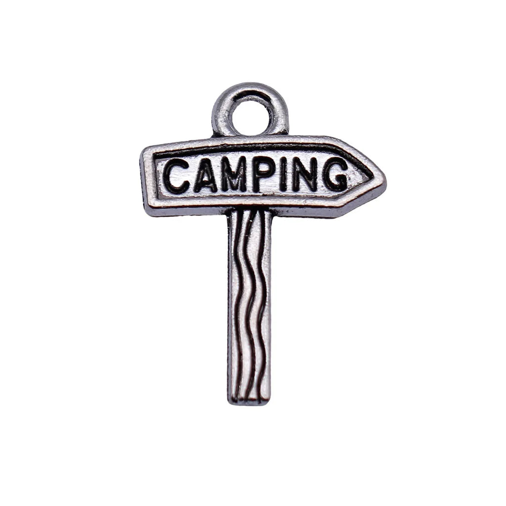 23x16mm 1.2g Antique Silver Zinc Alloy Camping Sign Charm Pendant for DIY Necklace Bracelet Making