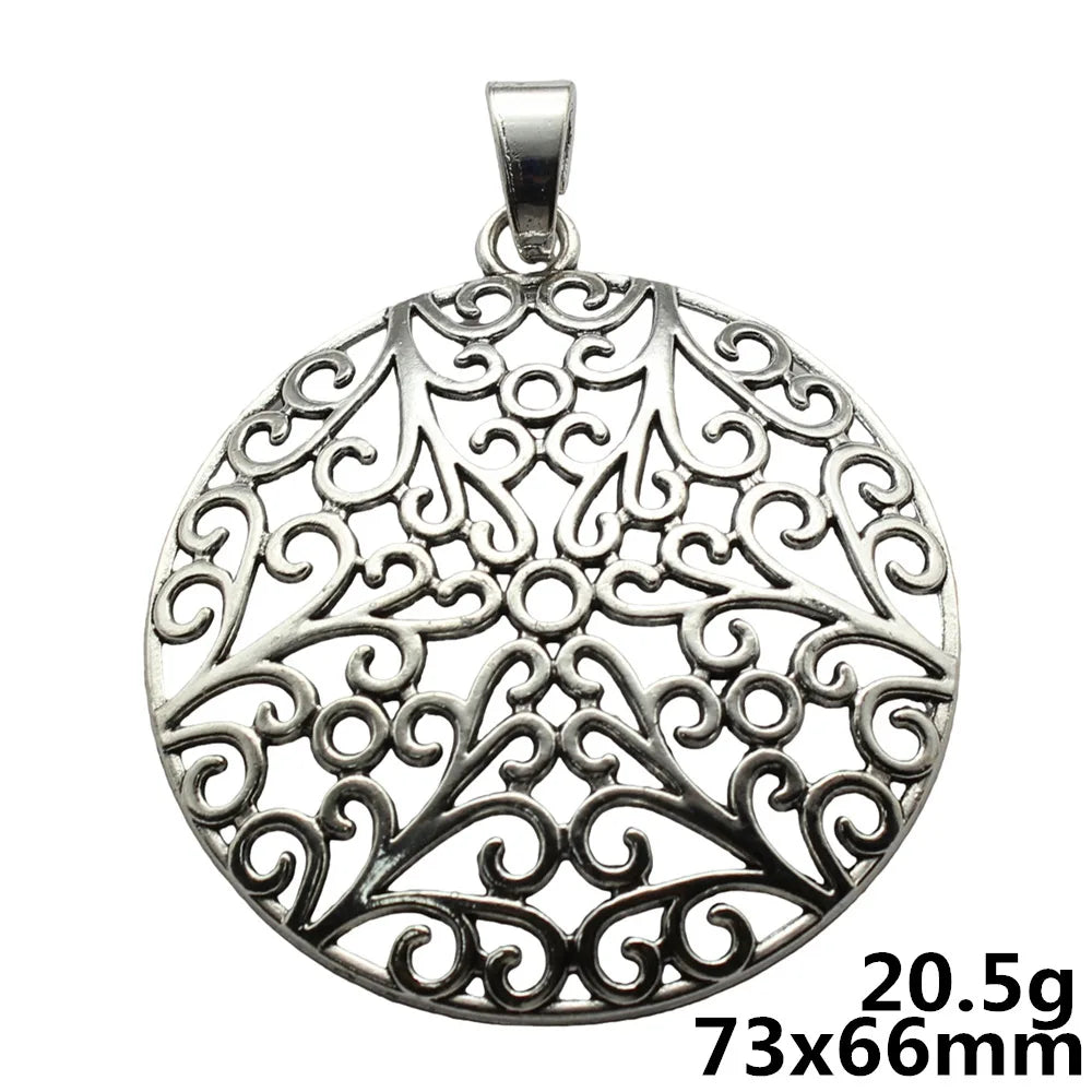 73x66mm 20.5g Antique Silver Zinc Alloy Large Hollow Floral Round Charm Pendant for DIY Jewelry Making