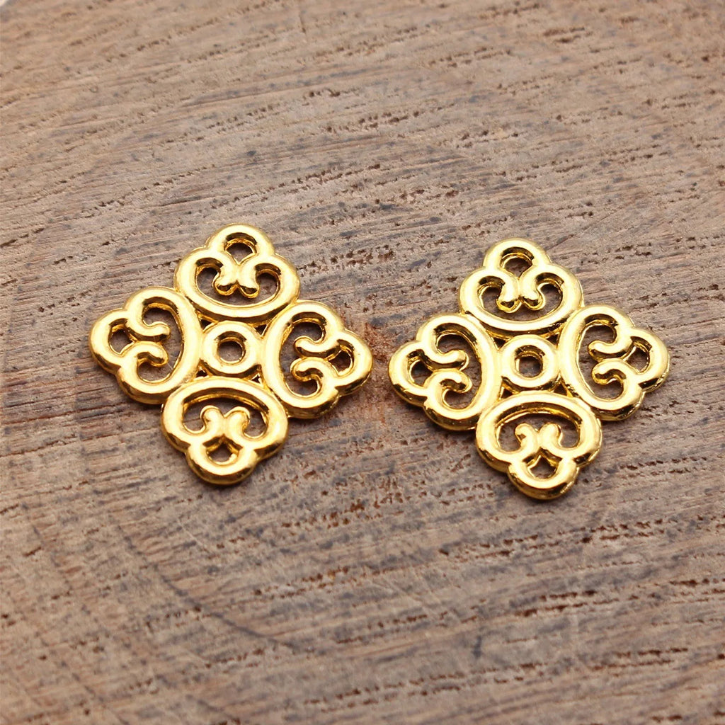 12x12x1mm 0.56g Bright Gold Tone Zinc Alloy Hollow Auspicious Cloud Knot Connector Charm for DIY Jewelry