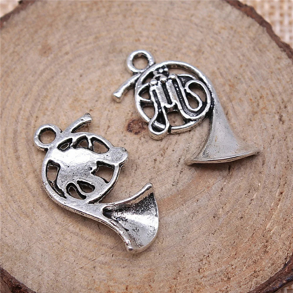 23x18mm 1.6g Antique Silver Zinc Alloy French Horn Instrument Charm Pendant for DIY Jewelry Making