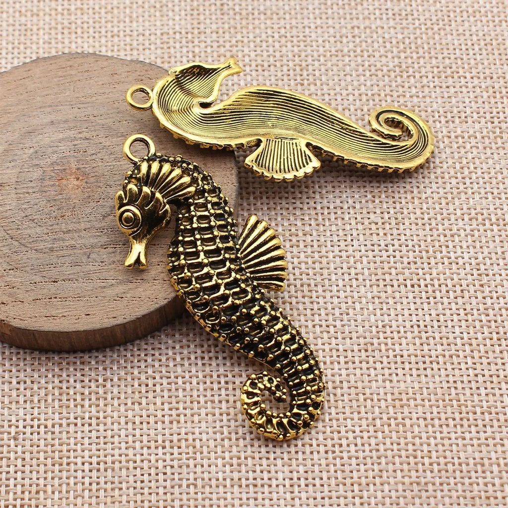 64x29mm 10.7g Multicolor Zinc Alloy Seahorse Charm Pendant for DIY Ocean Theme Necklace Jewelry Making