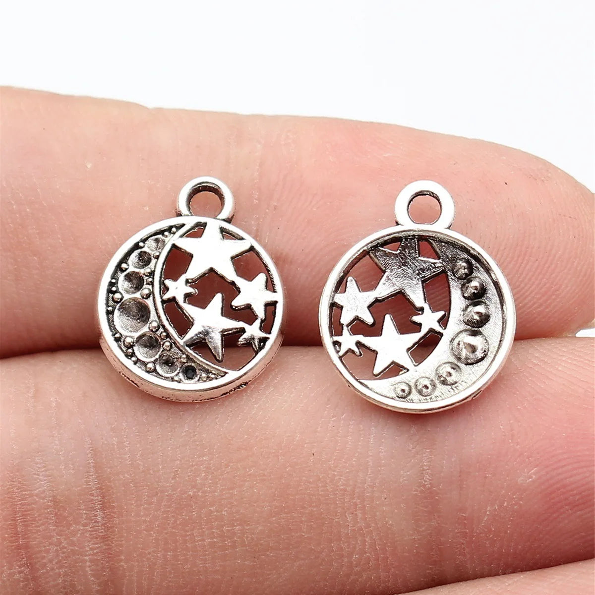 17x14mm 0.75g Antique Silver Zinc Alloy Star Moon Round Tag Charm Pendant for DIY Jewelry Making
