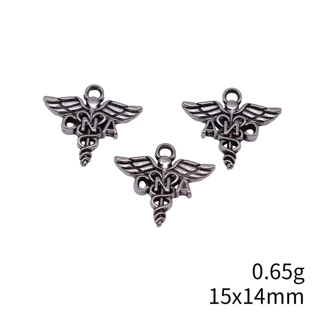 15x14mm 0.65g Antique Silver Zinc Alloy CNA Medical Caduceus Charm Pendant for DIY Jewelry Making