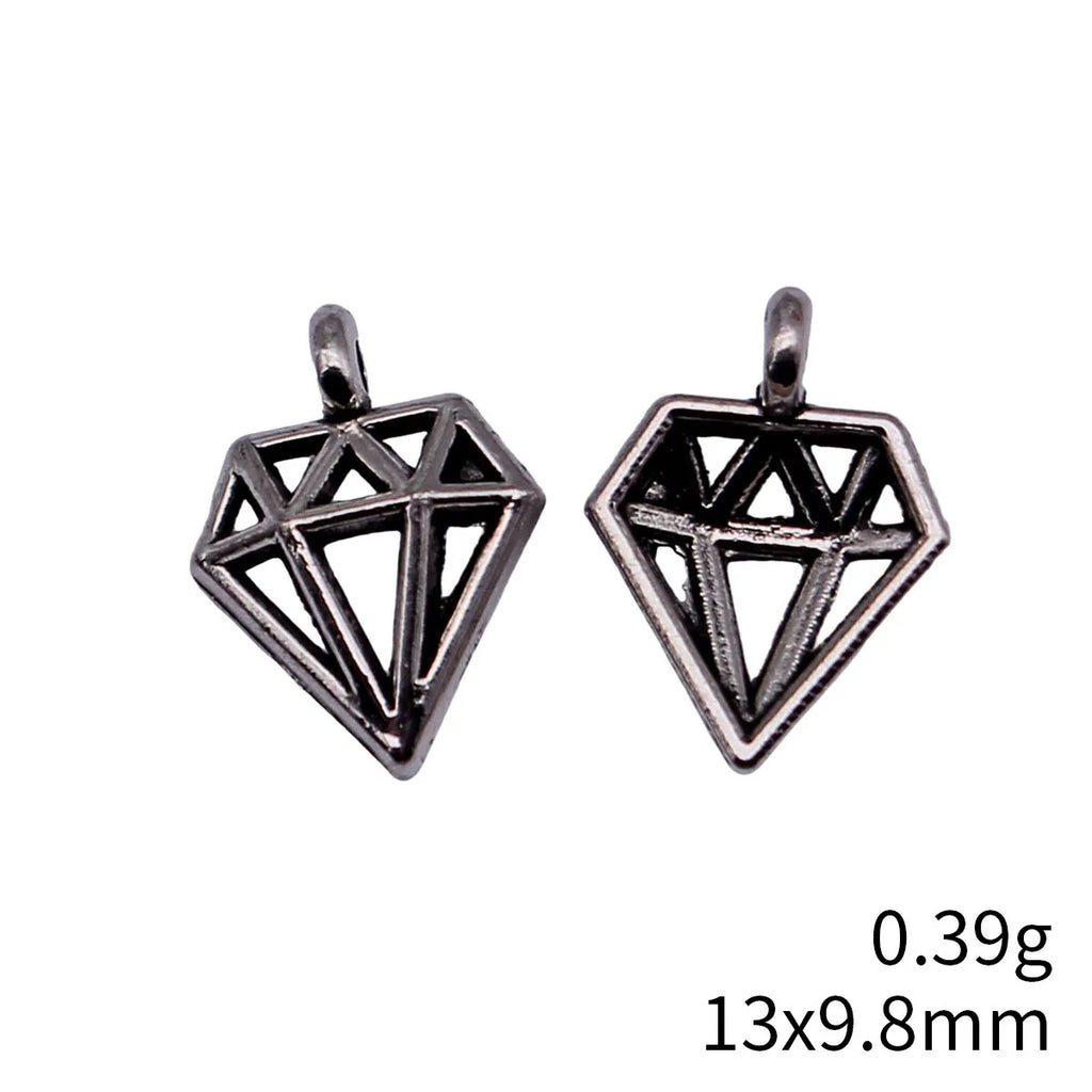 13x9.8mm 0.39g Antique Silver Zinc Alloy Hollow Diamond Shape Charm Pendant for DIY Necklace Jewelry