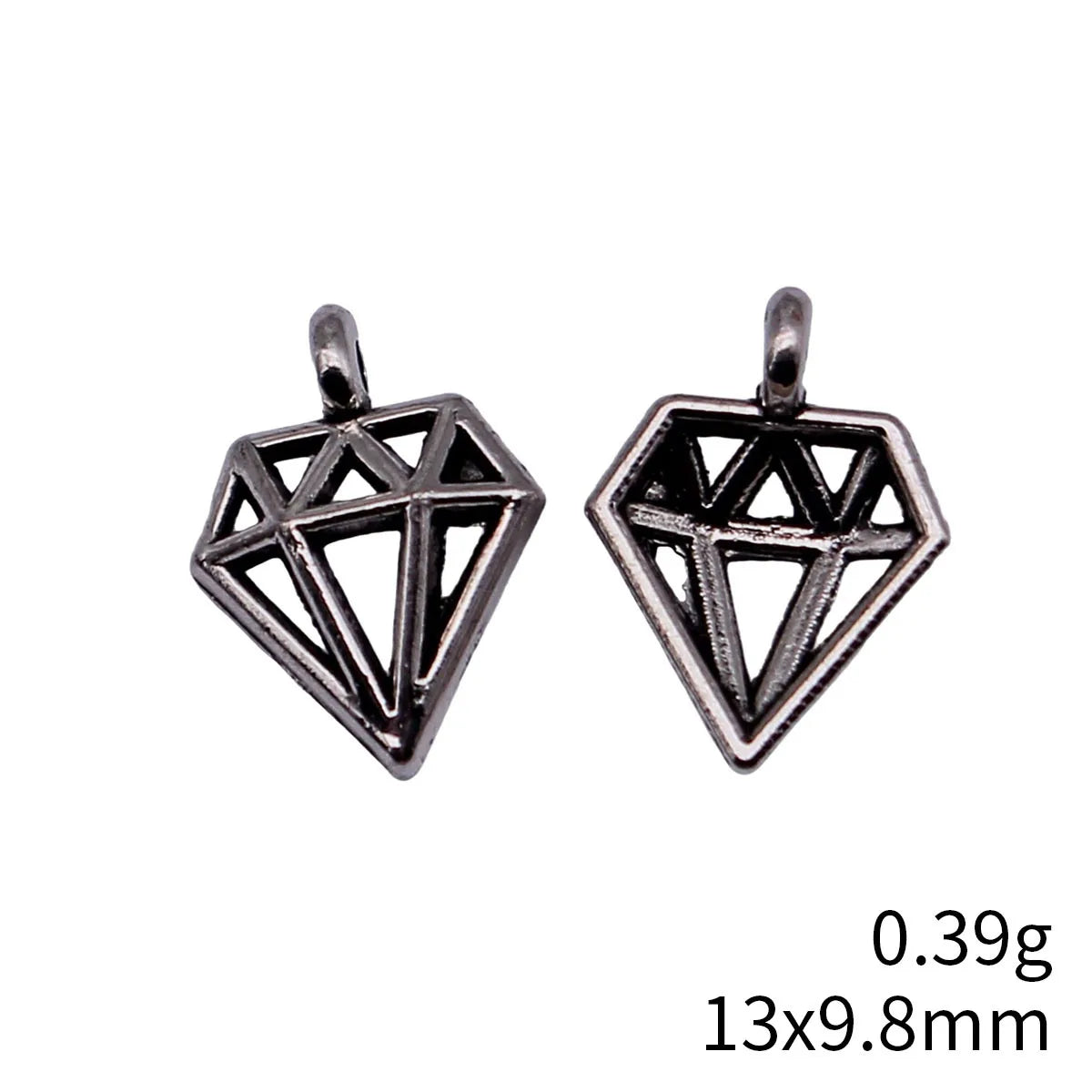 13x9.8mm 0.39g Antique Silver Zinc Alloy Hollow Diamond Shape Charm Pendant for DIY Necklace Jewelry