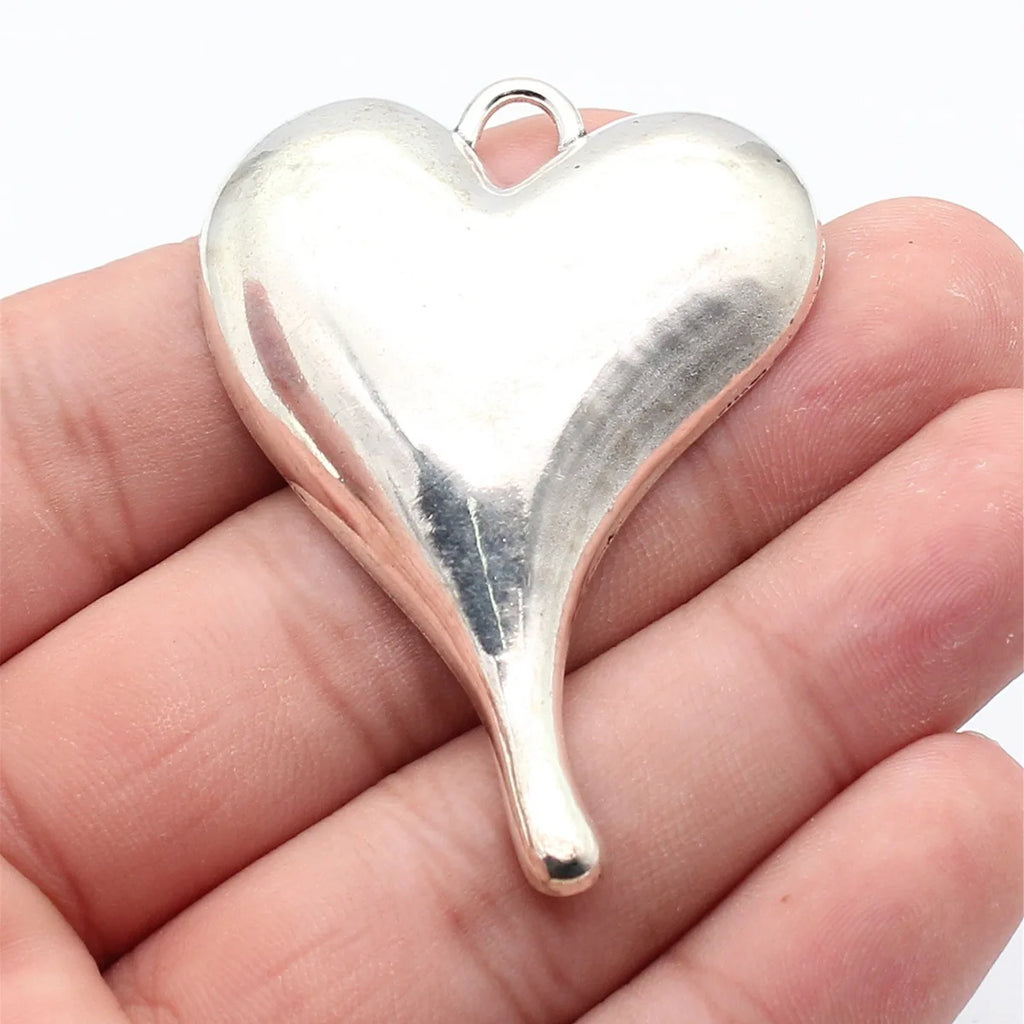 59x42mm 12.4g Antique Silver Zinc Alloy Smooth Heart Charm Pendant for Necklace Jewelry Making