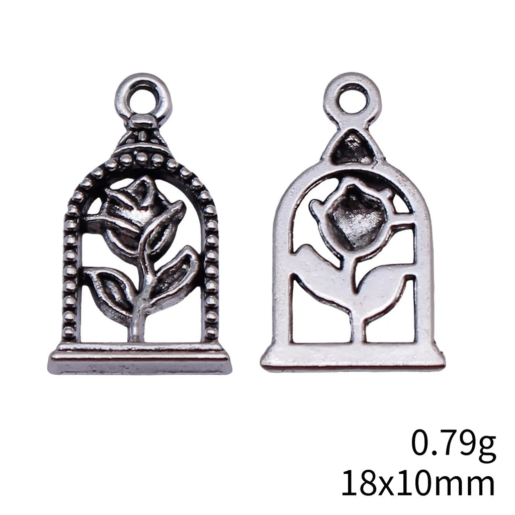 18x10mm 0.79g Antique Silver Zinc Alloy Rose Flower Charm Pendant for DIY Necklace Bracelet Making
