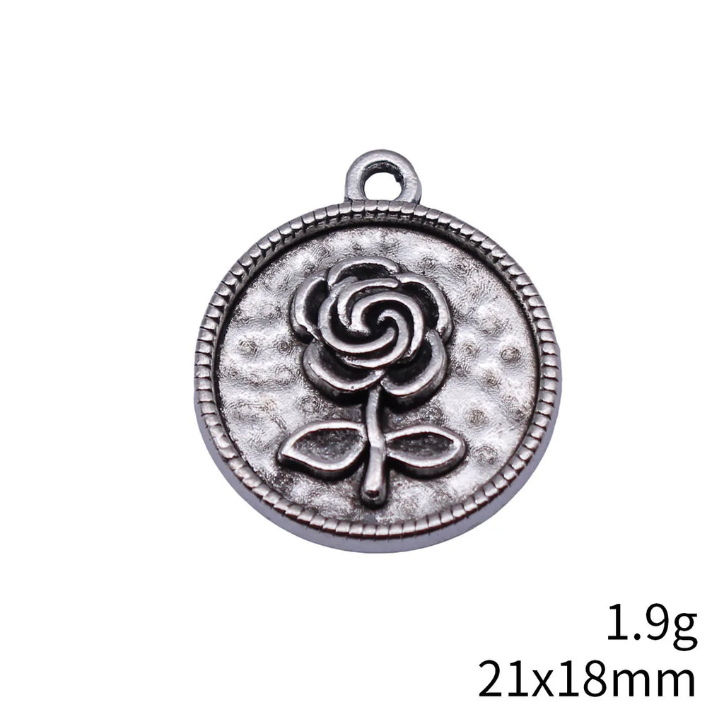 21x18mm 1.9g Antique Silver Zinc Alloy Round Rose Flower Charm Pendant for DIY Bracelet Necklace