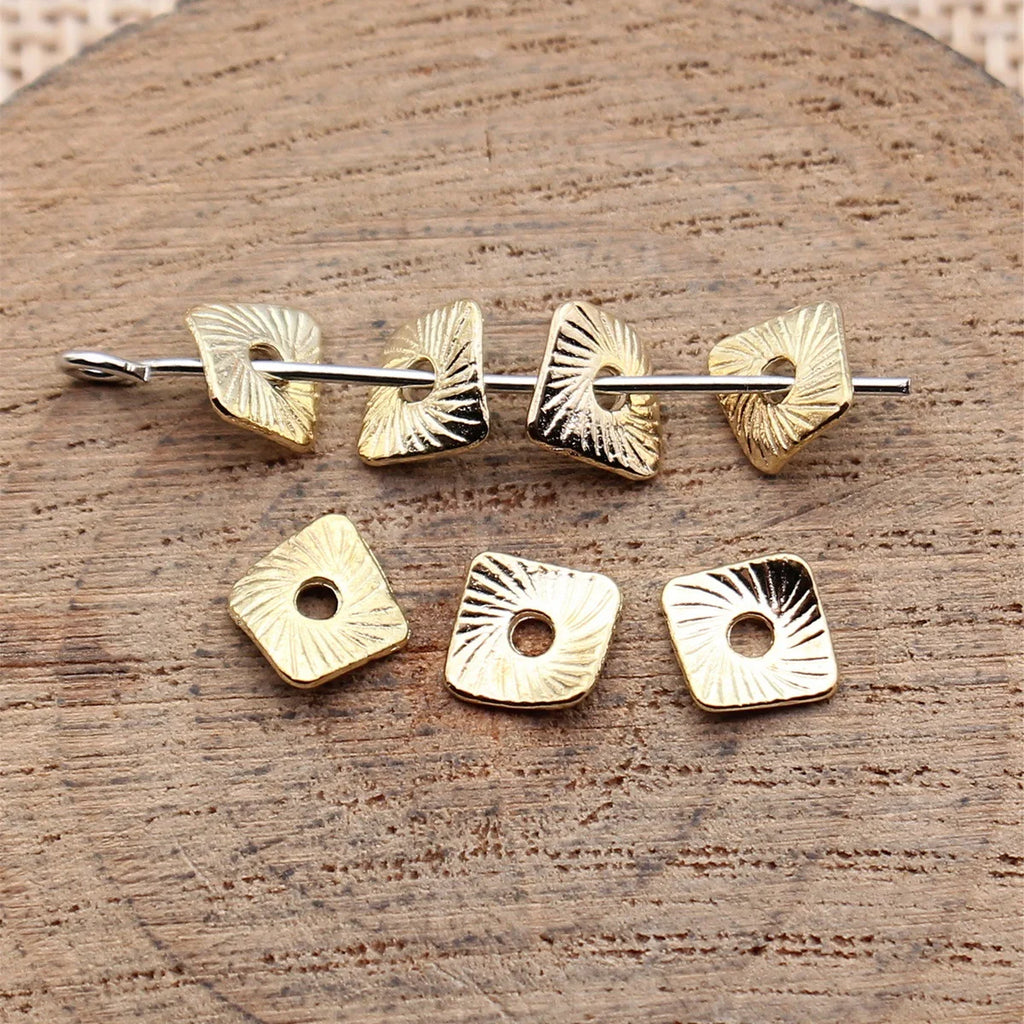 7.7x7mm 0.15g Multicolor Zinc Alloy Twisted Textured Square Spacer Beads for DIY Bracelet Jewelry Making