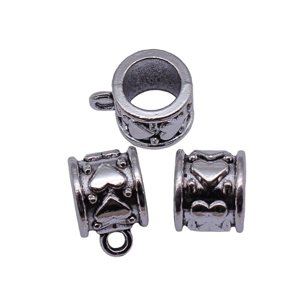14x11x9.4mm 2.2g Antique Silver Zinc Alloy Heart Pattern Large Hole Three-Way Bail Connector for DIY Jewelry