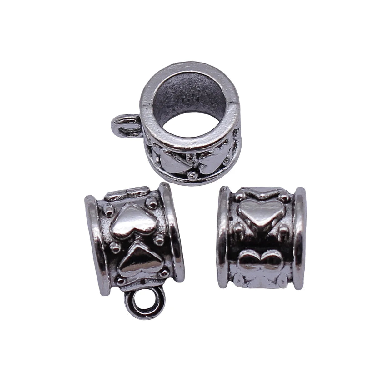 14x11x9.4mm 2.2g Antique Silver Zinc Alloy Heart Pattern Large Hole Three-Way Bail Connector for DIY Jewelry