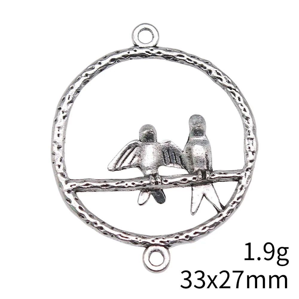 33x27mm 1.9g Multicolor Zinc Alloy Paired Birds Connector Charm for DIY Necklace Bracelet Making