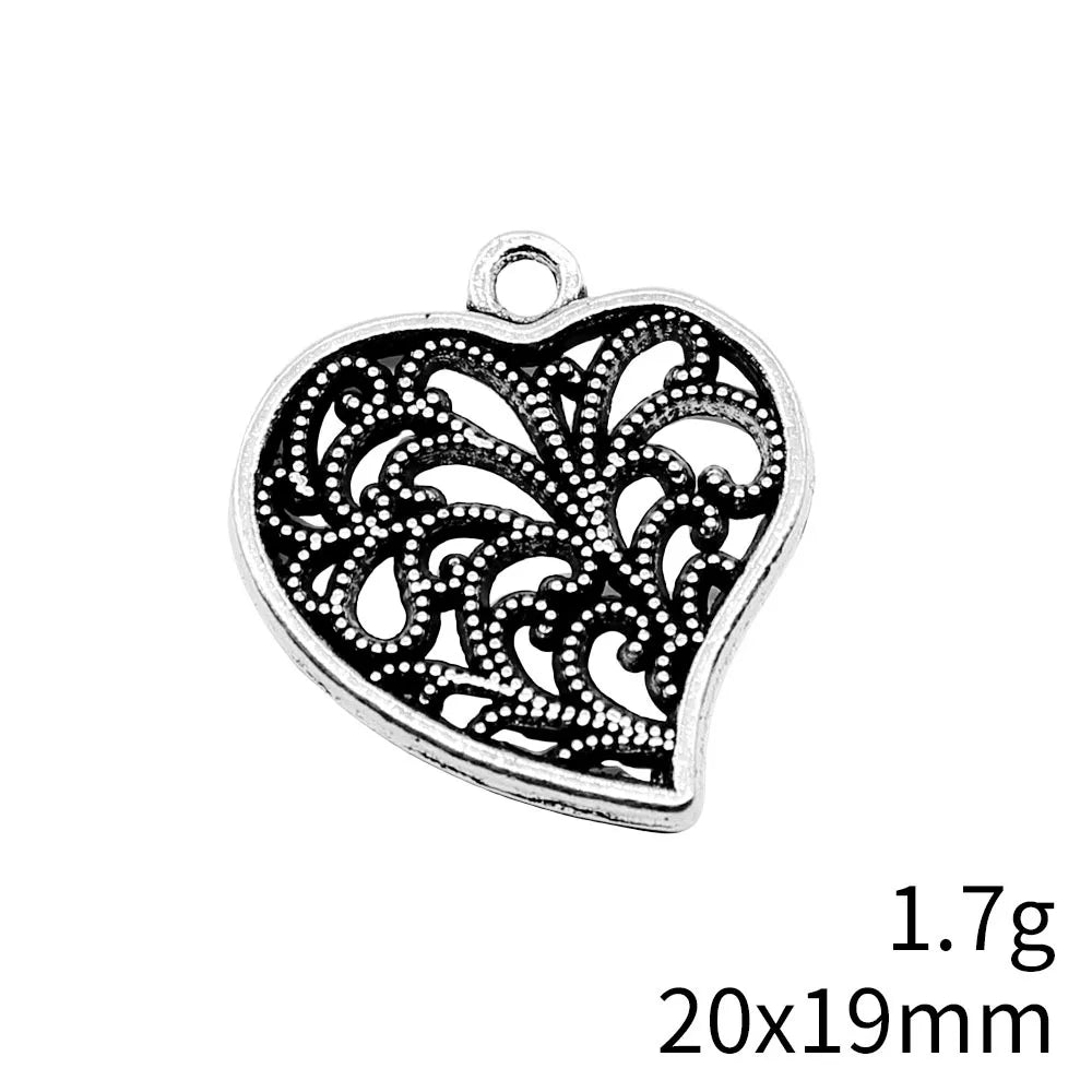 20x19mm 1.7g Antique Silver Zinc Alloy Heart Charm Pendant for Bracelet Necklace DIY Jewelry Making