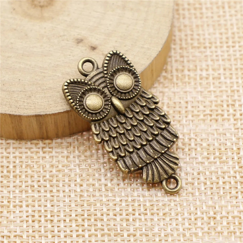 37x18mm 4.2g Antique Bronze Zinc Alloy Owl Cat Connector Charm Pendant for Bracelet Jewelry Making