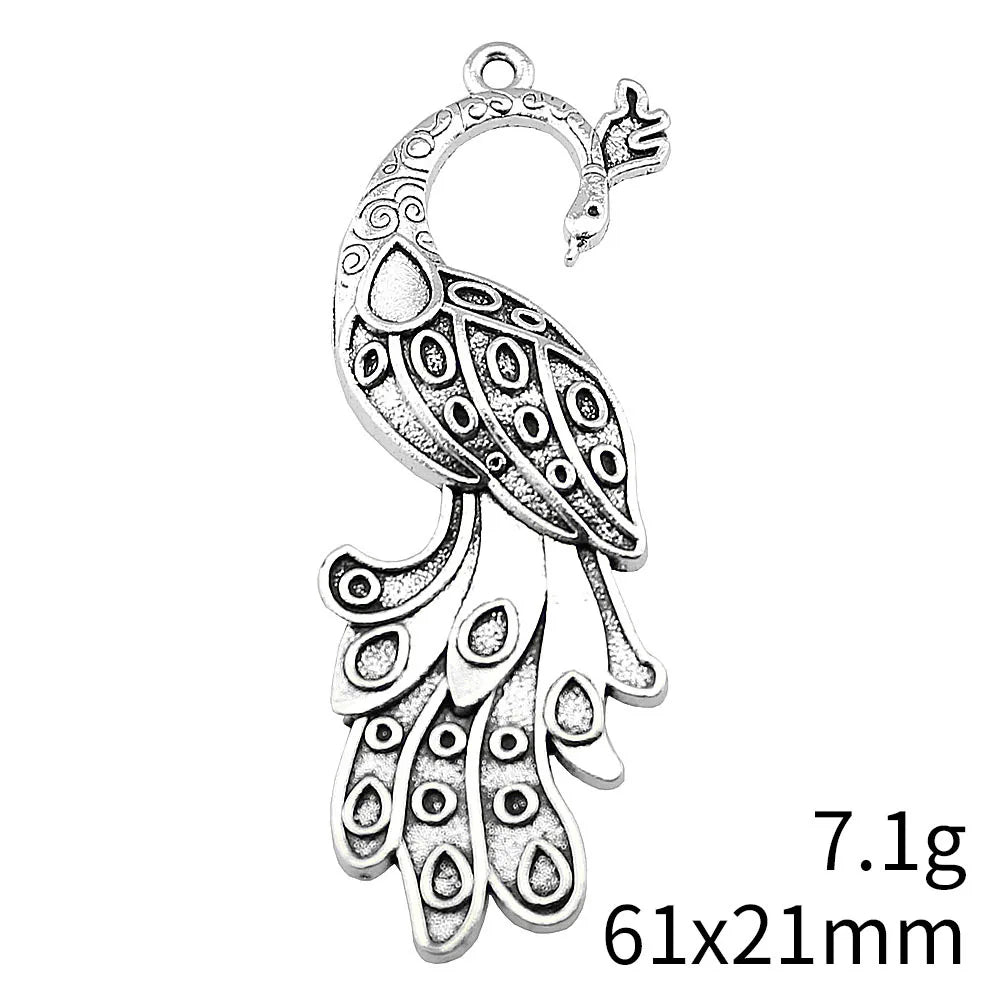 61x21mm 7.1g Multicolor Zinc Alloy Peacock Charm Pendant for DIY Necklace Earrings Jewelry Making
