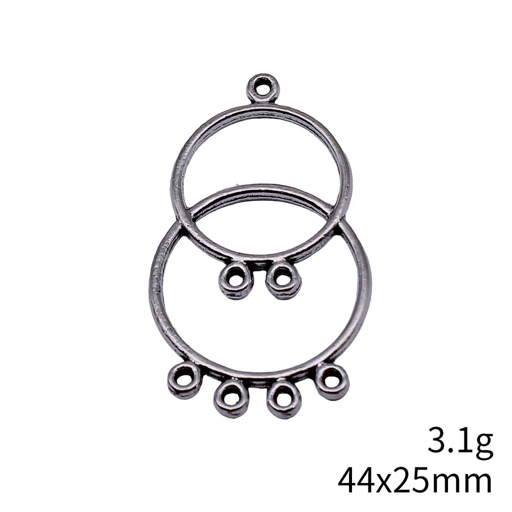 44x25mm 3.1g Antique Silver Zinc Alloy Layered Openwork Circle Ring Hollow Earring Connector Charm for DIY Earrings