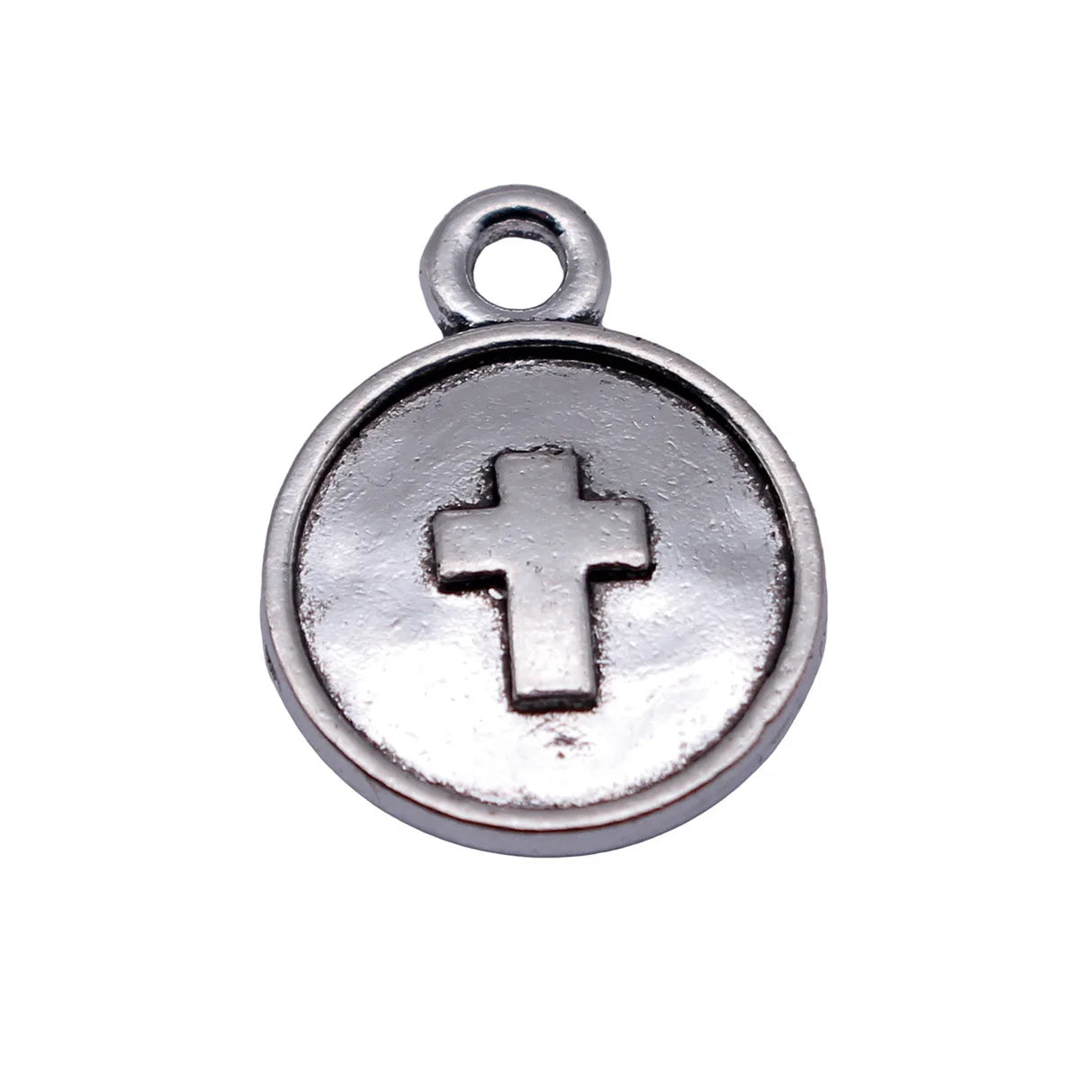 18x14mm 1.2g Antique Silver Zinc Alloy Cross Round Tag charm pendant for DIY bracelet necklace making