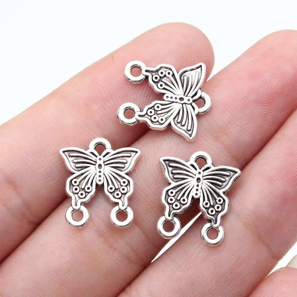 16x14mm 0.88g Antique Silver Zinc Alloy Butterfly Connector Charm for Necklace Bracelet DIY Jewelry