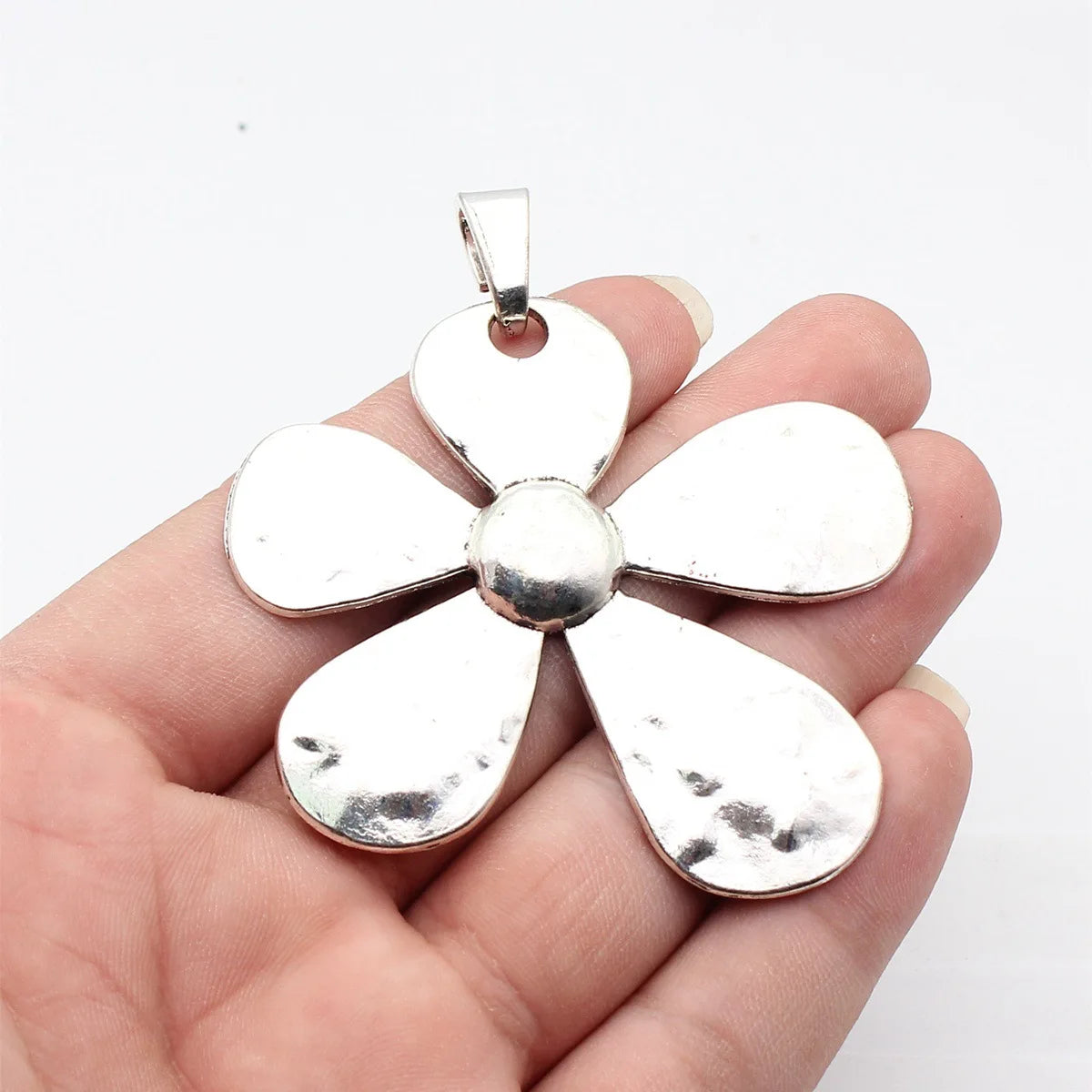 79x69mm 24.3g Multicolor Zinc Alloy Hammered Flower Large Charm Pendant for DIY Necklace Jewelry