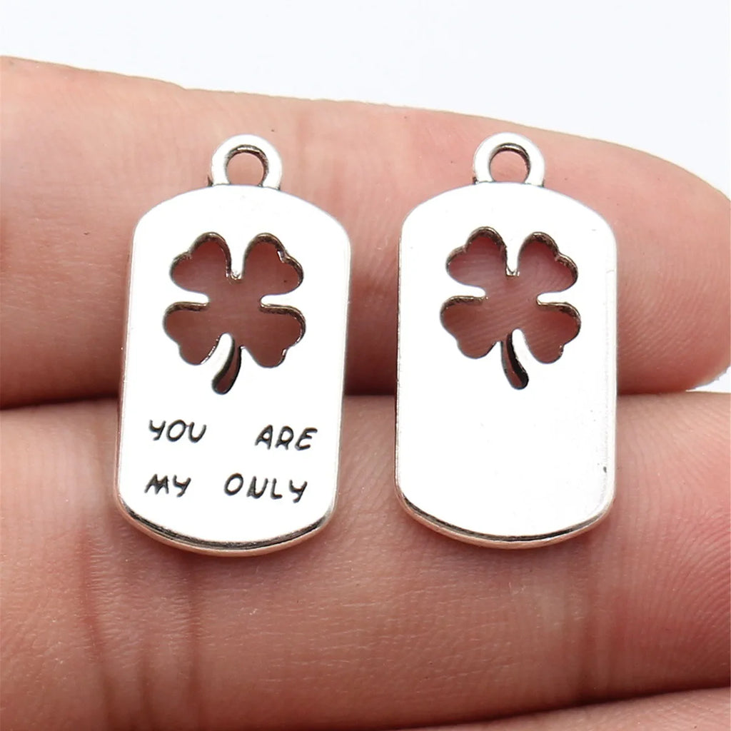 25x13mm 2.6g Antique Silver Zinc Alloy You Are My Only Four Leaf Clover Tag Charm Pendant for DIY Jewelry