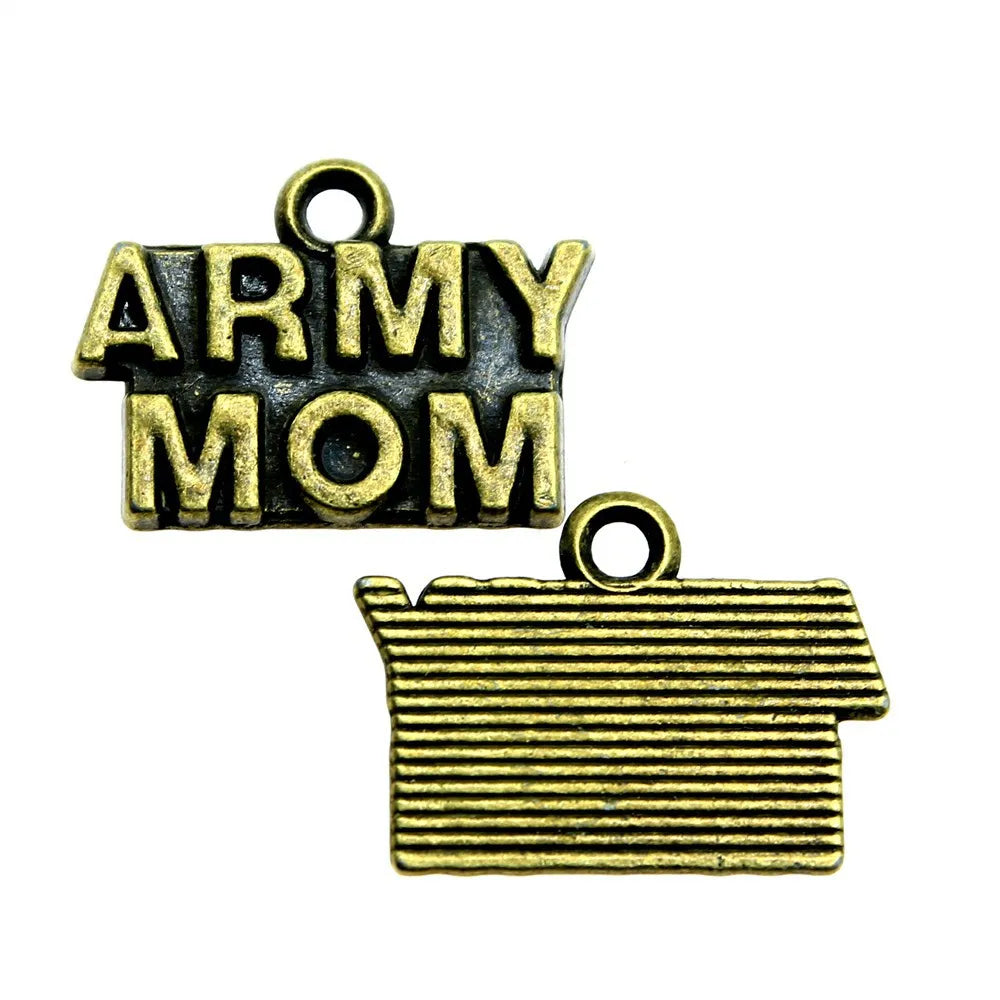 19x14mm 1.7g Antique Bronze Zinc Alloy ARMY MOM Tag Charm Pendant for DIY Jewelry Making
