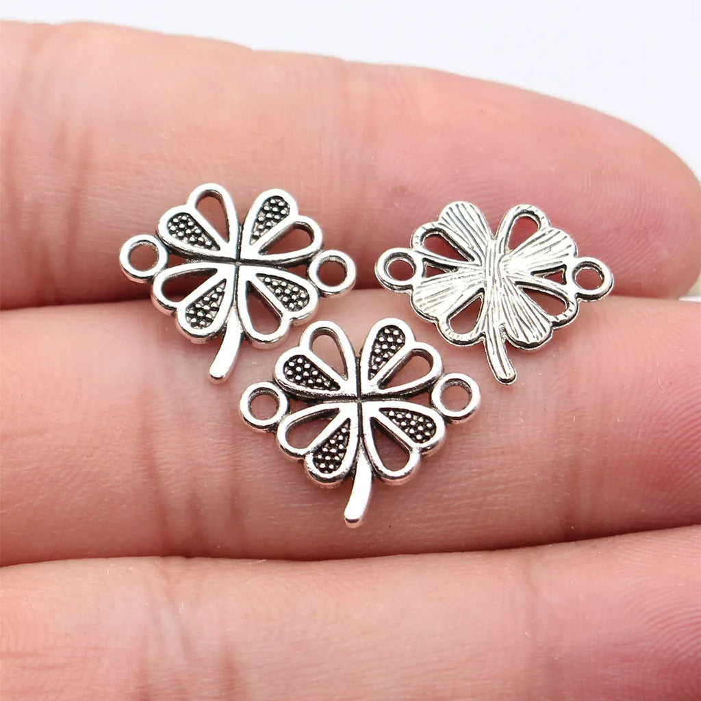 17x15mm 0.8g Antique Silver Zinc Alloy Four Leaf Clover Connector Charm for DIY Bracelet Jewelry