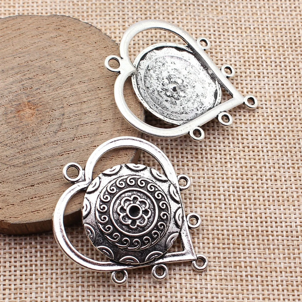 46x39mm 6.8g Multicolor Zinc Alloy Hollow Heart Connector Charm for DIY Earrings Jewelry Making