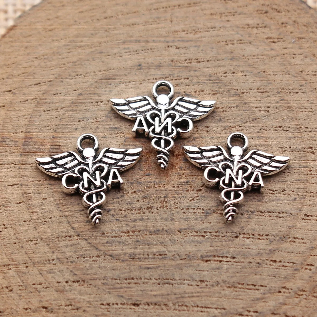 15x14mm 0.65g Antique Silver Zinc Alloy CNA Medical Caduceus Charm Pendant for DIY Jewelry Making