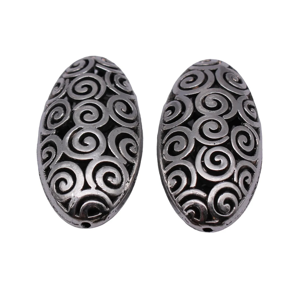 42x22x13mm 9.7g Antique Silver Zinc Alloy 3D Hollow Swirl Oval Loose Metal Beads for DIY Bracelet