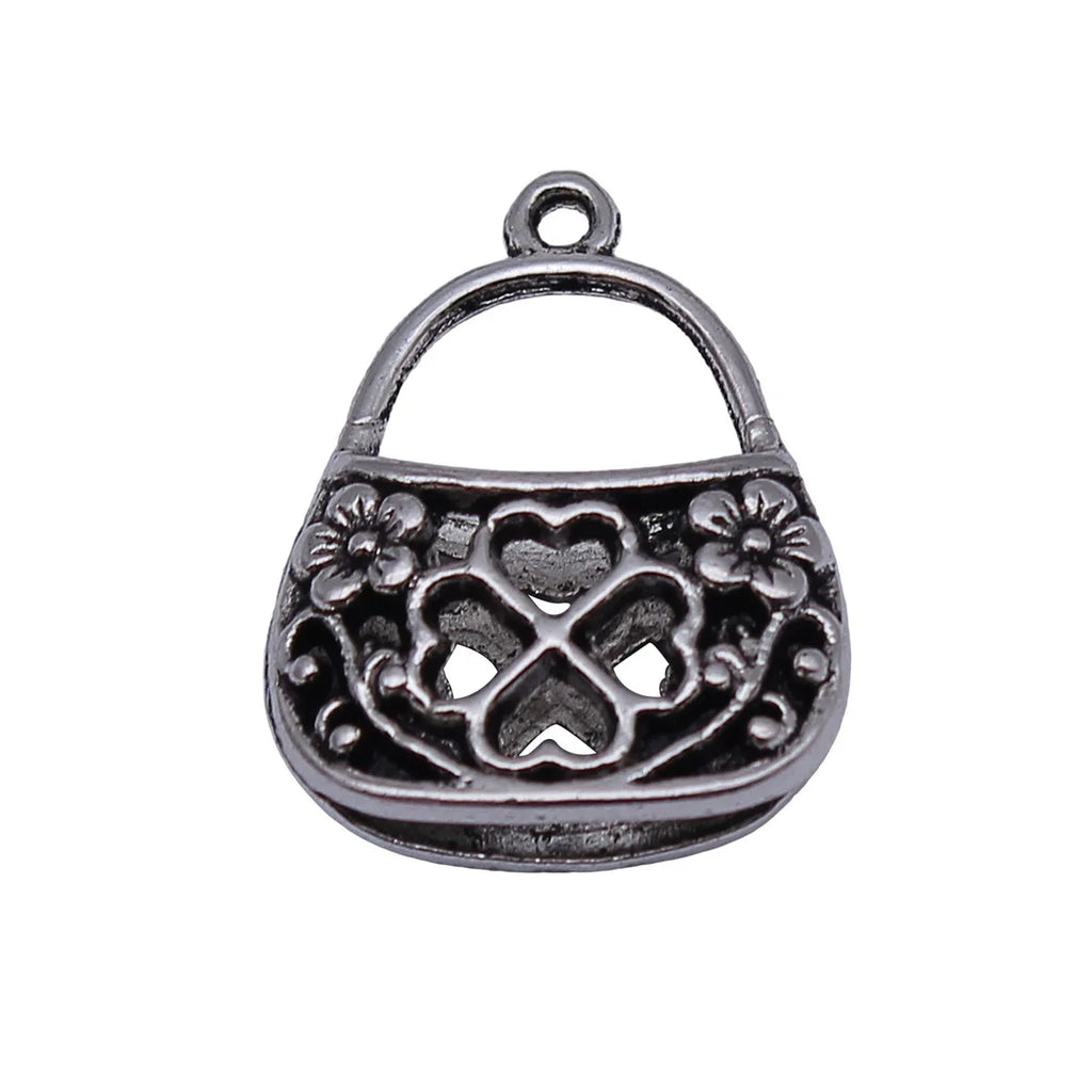 24x19mm 2.8g Antique Silver Zinc Alloy Four Leaf Clover Bag charm pendant for DIY jewelry making