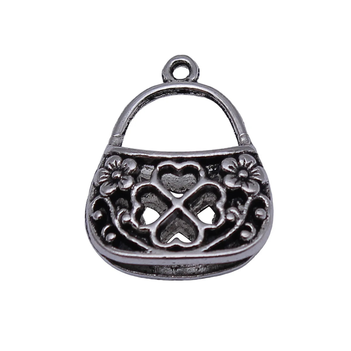 24x19mm 2.8g Antique Silver Zinc Alloy Four Leaf Clover Bag charm pendant for DIY jewelry making