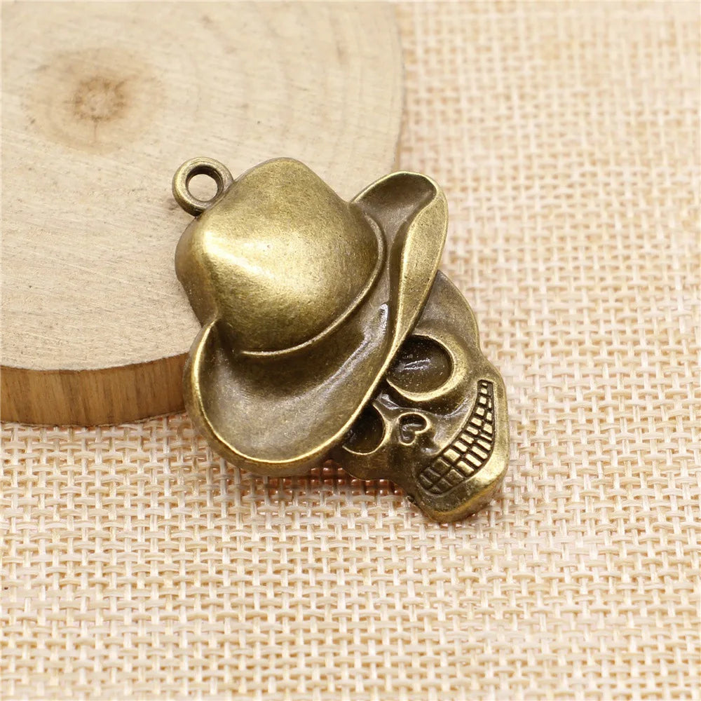 44x35mm 8.6g Multicolor Zinc Alloy Hat Skull Head Charm Pendant for DIY Necklace Jewelry Making