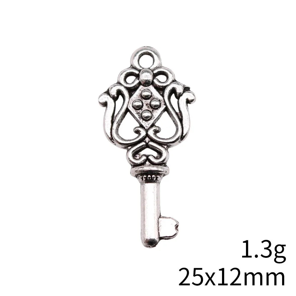 25x12mm 1.3g Antique Silver Zinc Alloy Key Charm Pendant for DIY Necklace Bracelet Making